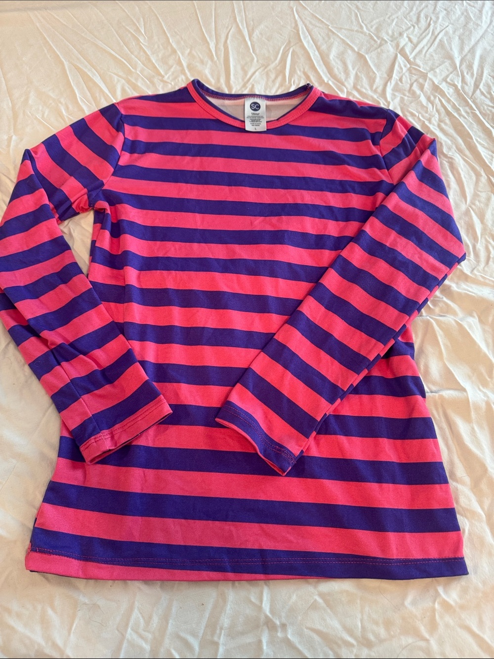 Girls' Large Striped Long-Sleeve Tee - Pink & Purple